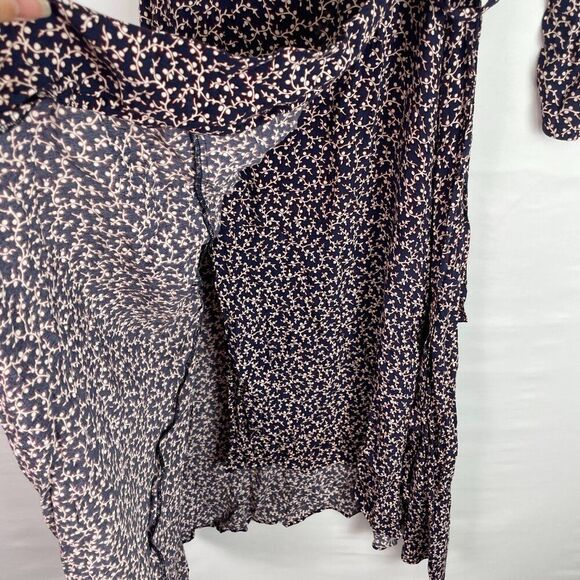 ba&sh Gin Long Sleeve Wrap Midi Dress In Marine Navy Blue Red XS - Picture 7 of 9